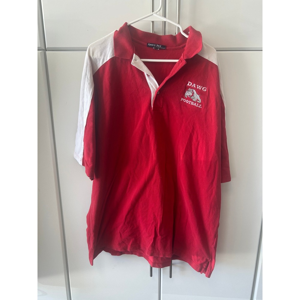 Sport-Tek Dawg Football Red White Colorblock Polo Shirt Mens XL Bulldog Mascot